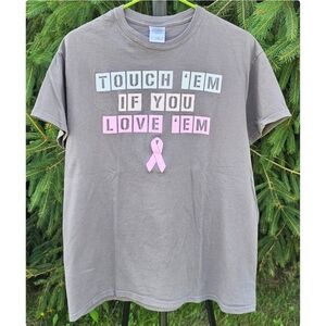Gray T-Shirt with Pink Ribbon Graphic for Breast Cancer Awareness